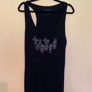 Black sleeveless tunic with cacti design